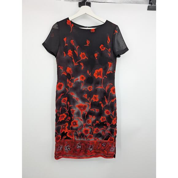 Vintage Elina Createur Burnout Black and Red Floral Women's 9 Dark Romantic - Picture 1 of 9